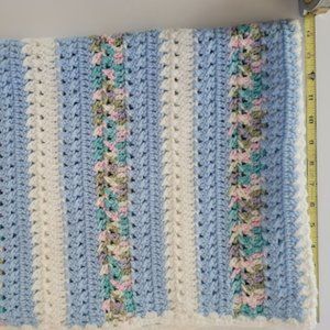 Handmade Hand Crocheted Baby Blanket Blue/White/Multi Color NEW